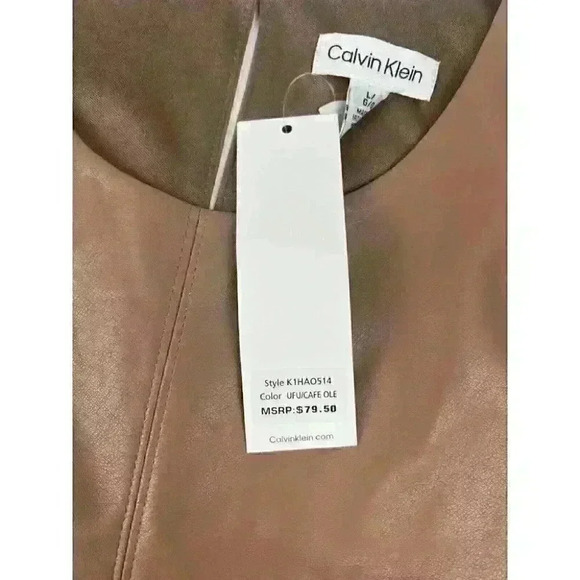 Calvin Klein Women's L Sleeveless Faux Leather Top In UFU/Cafe Ole NWT $79.50 - Picture 3 of 4